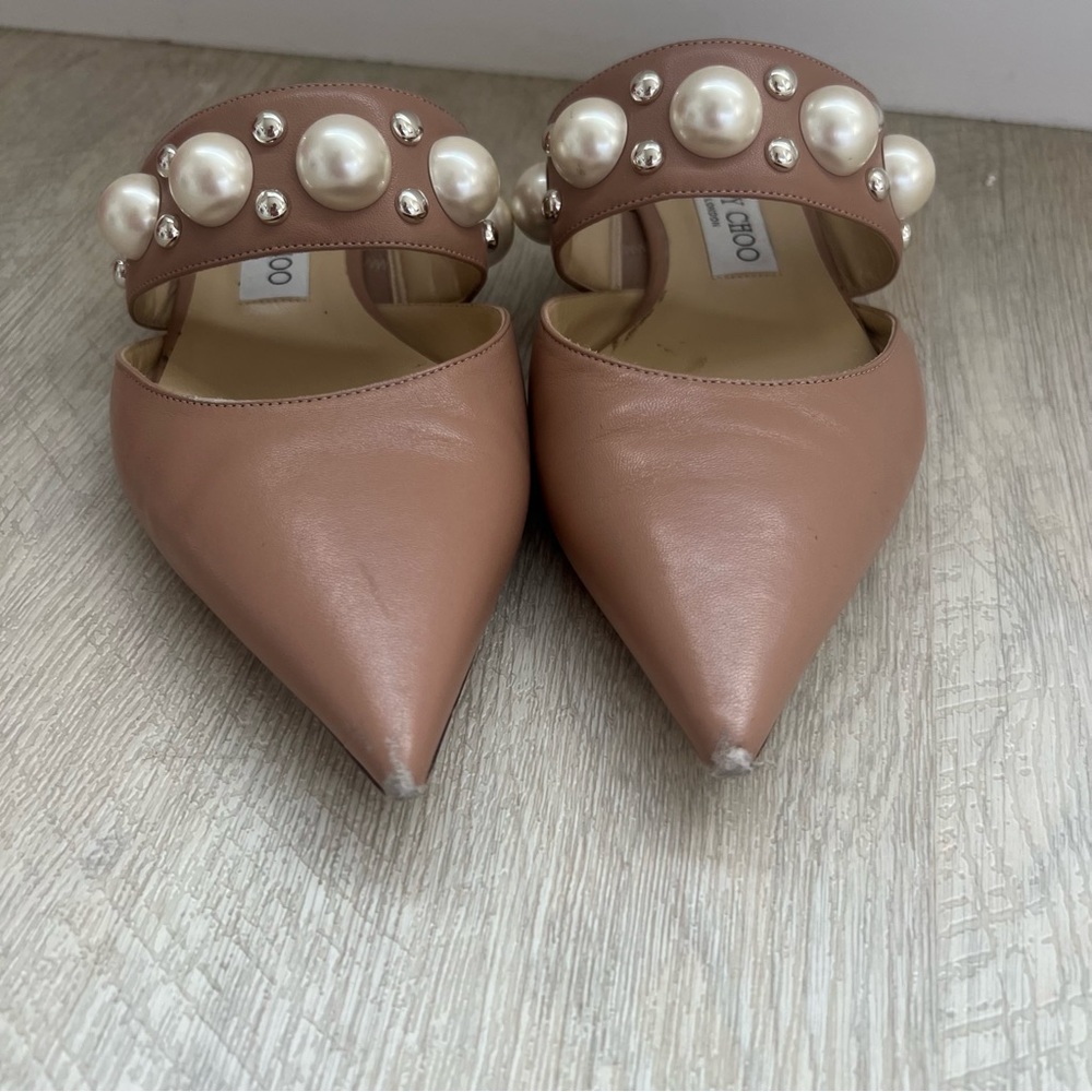 Jimmy Choo Blush Pink Pearl-Embellished Pointed Toe Flats - Picture 8 of 13